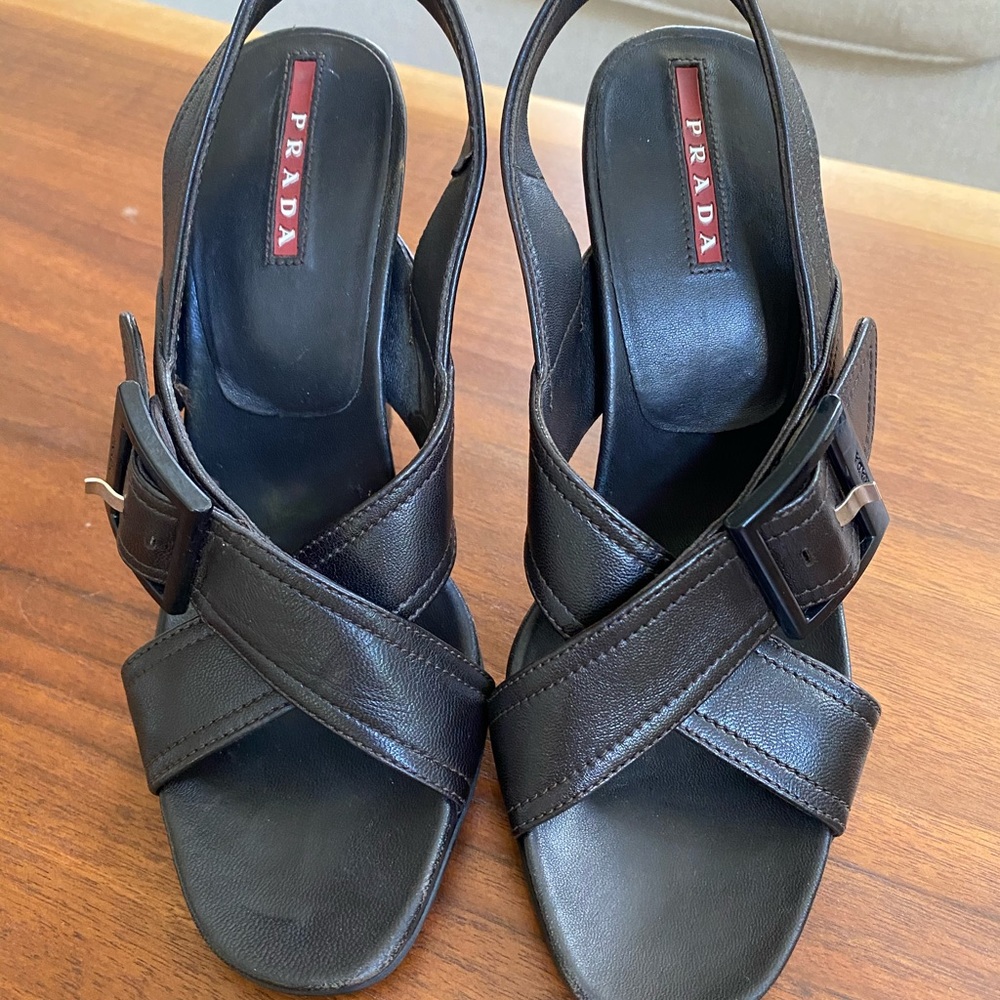 Prada Cross Strap Buckle Heel 35
